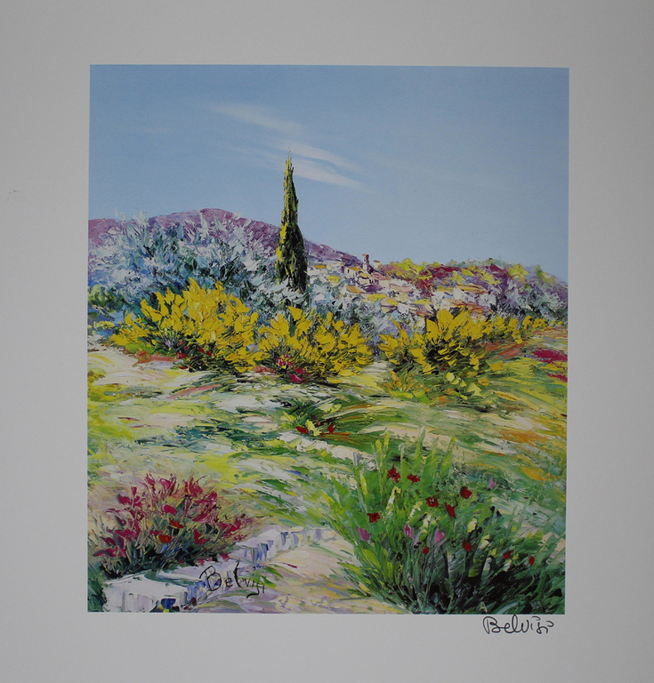 MARCEL BELVISI - UN SEUL CYPRÈS AU MILLE DES FLEURS, grote litho, handgesigneerd kopen? Bied vanaf 1!