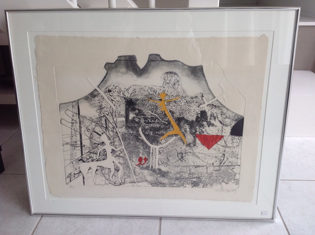 Chabab Tayefeh Mohajer : reliëf ets Hand in gekleurd, 1997 verkocht voor € 75!