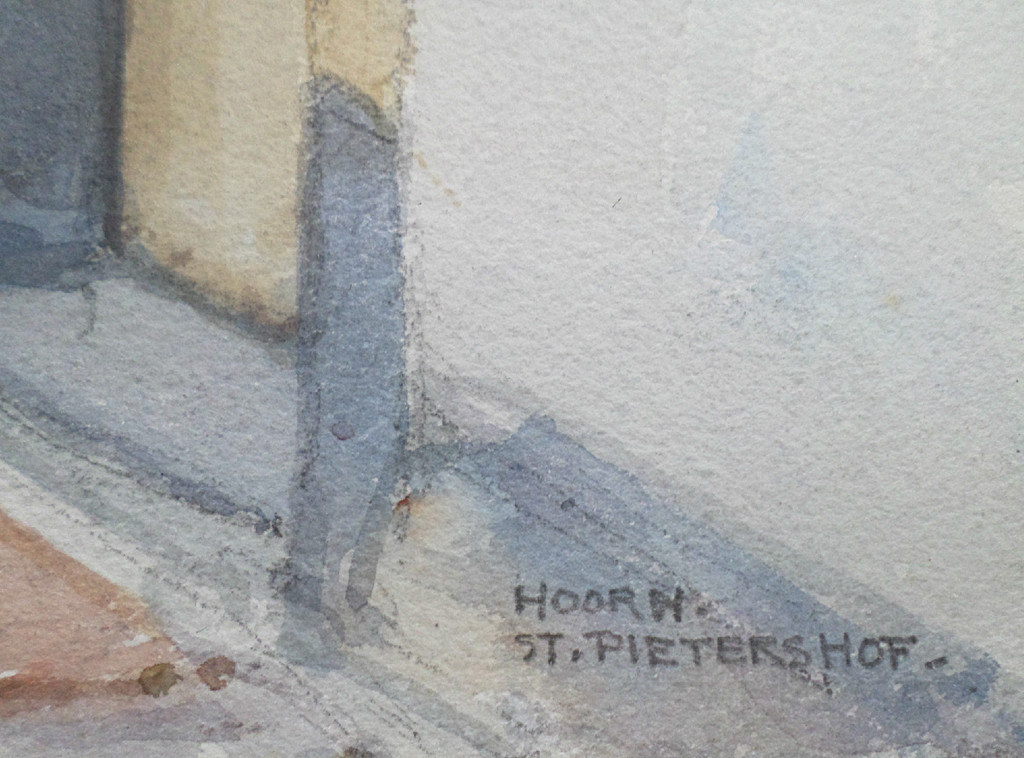 H.E. Roodenburg - St. Pietershof te Hoorn, aquarel (ingelijst) kopen? Bied vanaf 125!