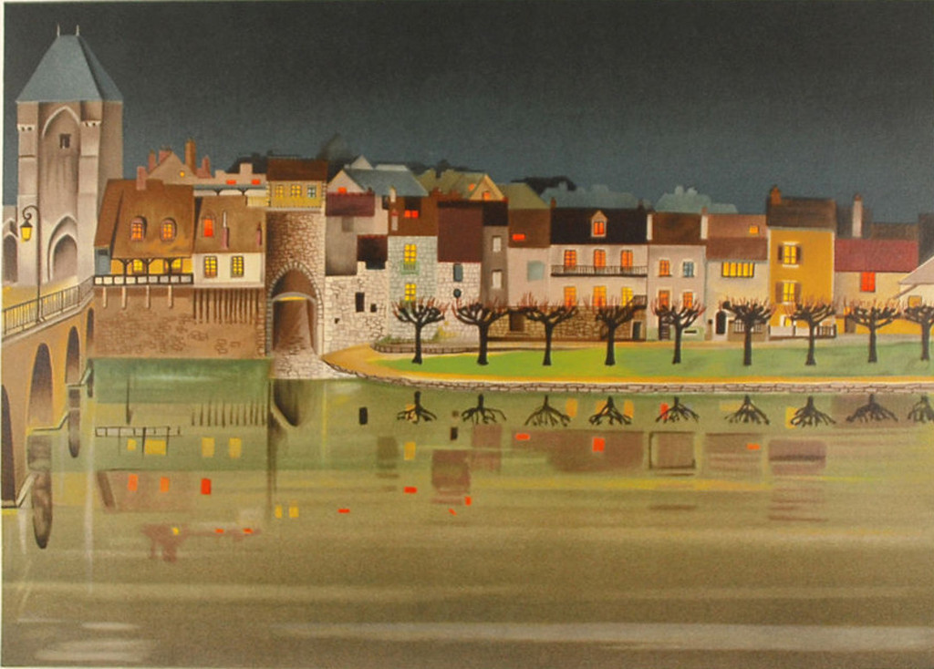 JEAN LUC LECOINDRE  Kleurenlitho   LE VILLAGE  Handgesigneerd verkocht voor € 45!