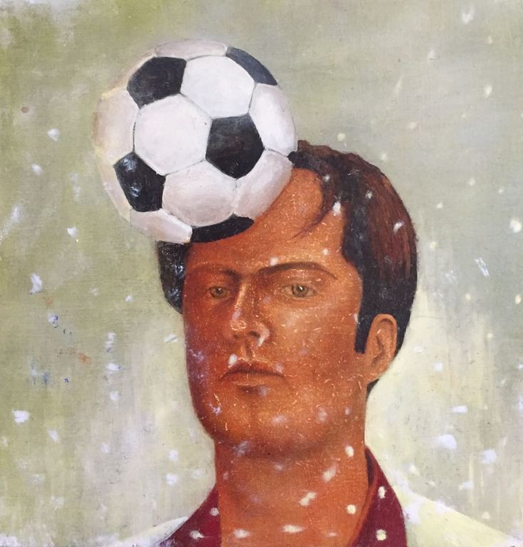 Henk Olijve: olieverf op paneel, VOETBALWINTER verkocht voor € 45!