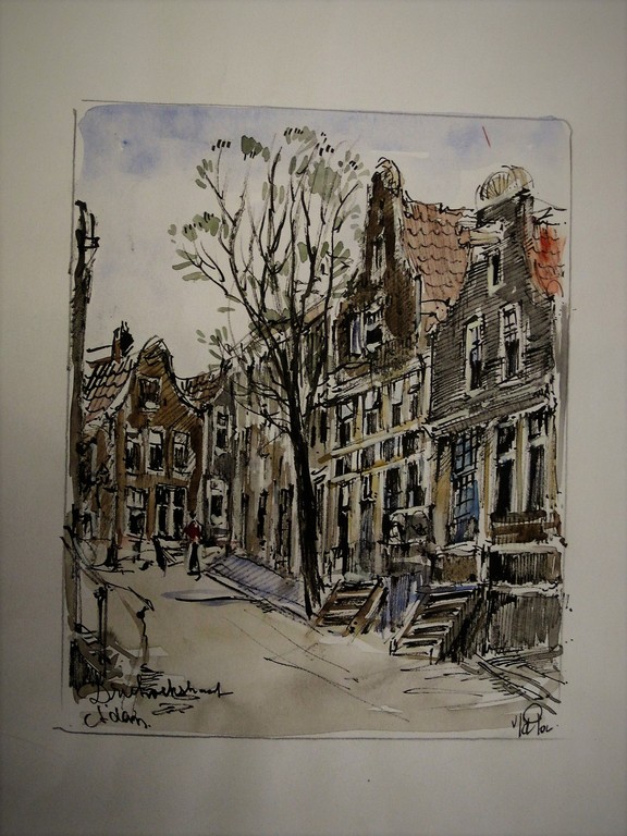 Gesigneerd v/d Pol Aquarel Amsterdam "Vrouw in Driehoekstraat Jordaan" ca.1950 kopen? Bied vanaf 1!