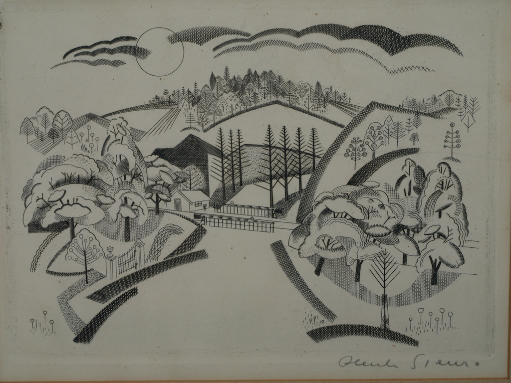 HENK STEUR – Ets – Landschap – Gesigneerd en ingelijst – ca 1960 verkocht voor € 50!