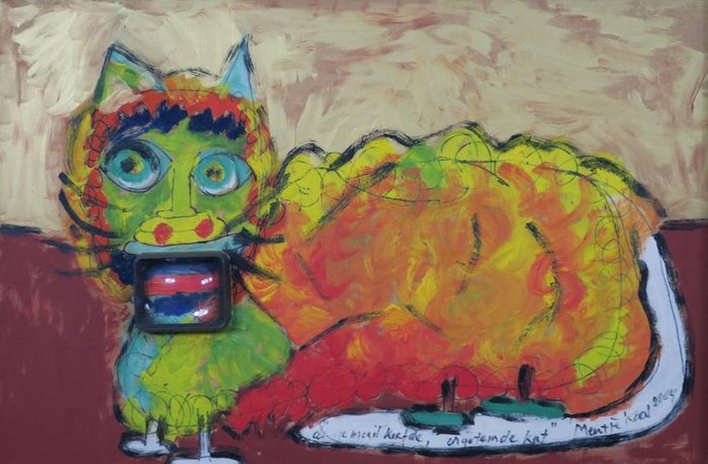 Meertje Kaal (1930-2016)-Acryl/paneel-gelijst- De gemuilkorfde ongetemde kat kopen? Bied vanaf 1!