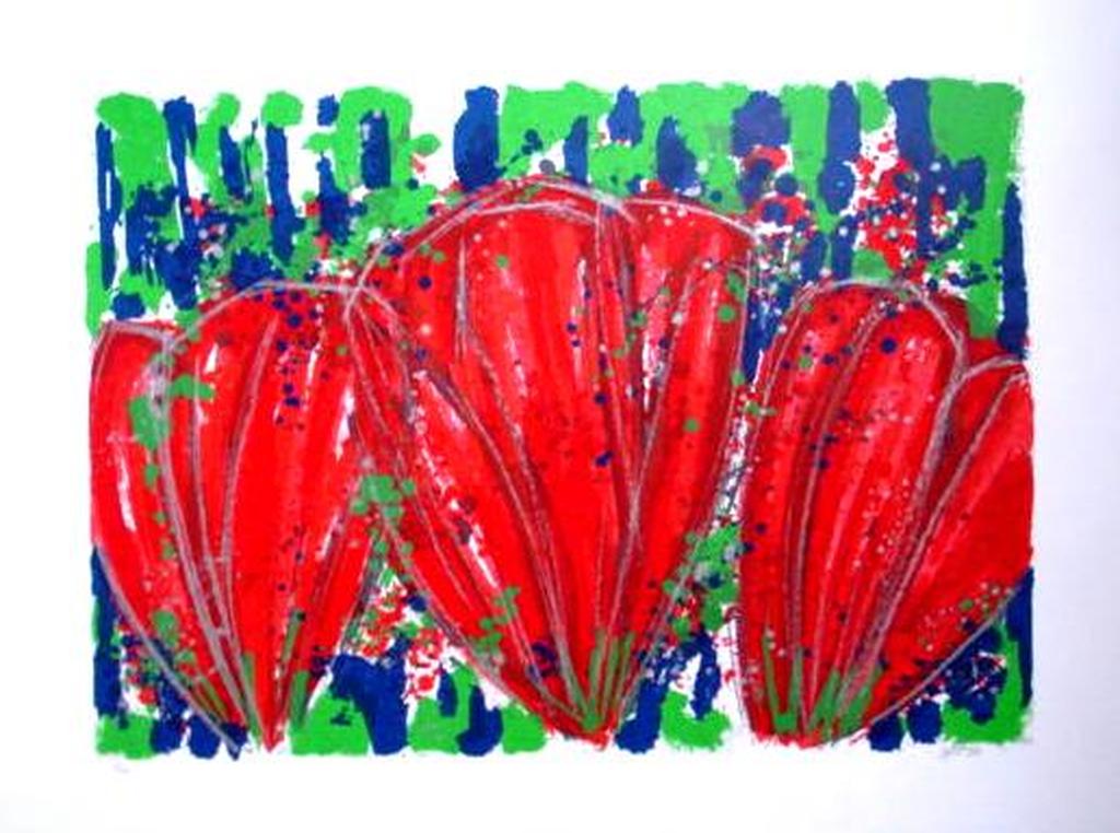 AD VAN HASSEL, grote handgesigneerde zeefdruk: Tulpen Rood (70x90) kopen? Bied vanaf 1!
