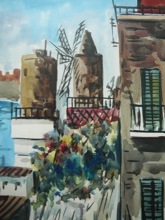 Dominguez Goyo: Dorpsgezicht Noord-Spanje -aquarel- kopen? Bied vanaf 35!