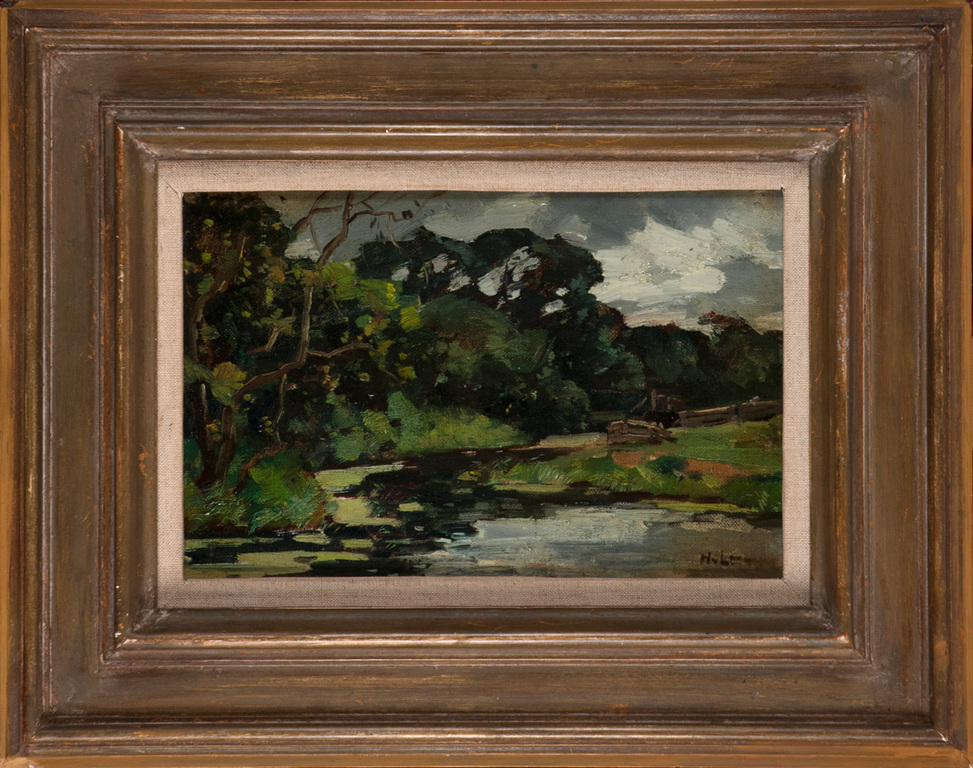 Henk van Leeuwen - Rivierlandschap met bosschage verkocht voor € 245!