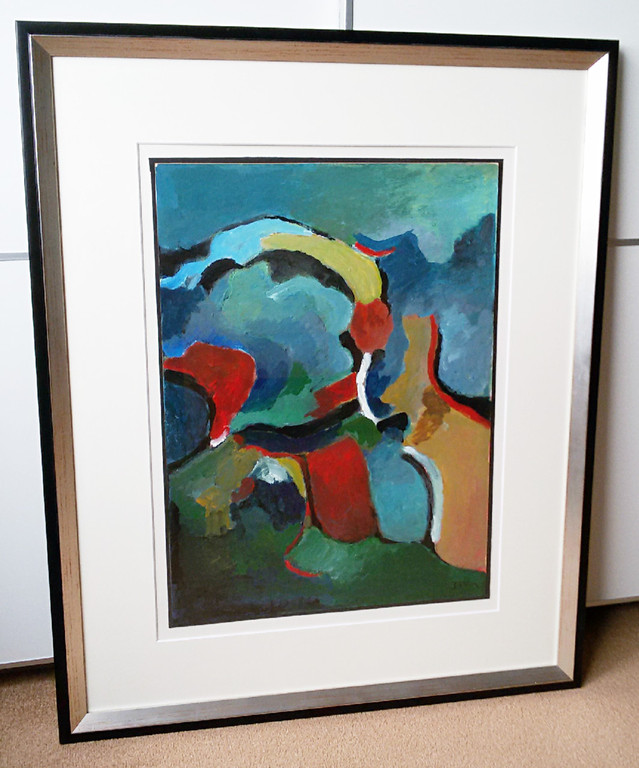 Jaap van Veen - Abstracte compositie, verf op karton (prachtig ingelijst) kopen? Bied vanaf 75!