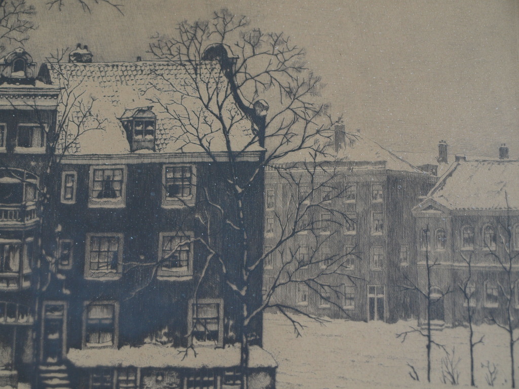 Cornelis Brandenburg: Ets, Reguliersgracht in de winter – Gesigneerd & ingelijst kopen? Bied vanaf 35!