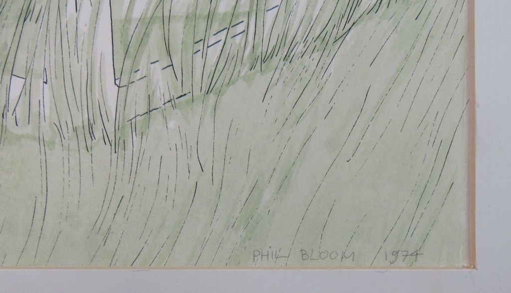 Phil Bloom: 2x Aquarel en pen, Ballon in driehoek + gras kopen? Bied vanaf 35!