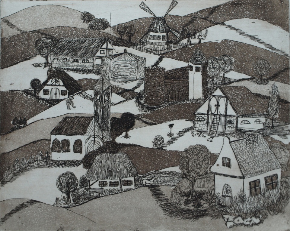 Onbekende kunstenaar : Ets en aquatint – Landschap met dorpje  kopen? Bied vanaf 1!