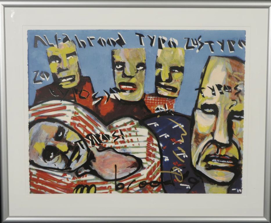 Herman Brood: zeefdruk, Alfa Brood Typo's - Ingelijst verkocht voor € 200!