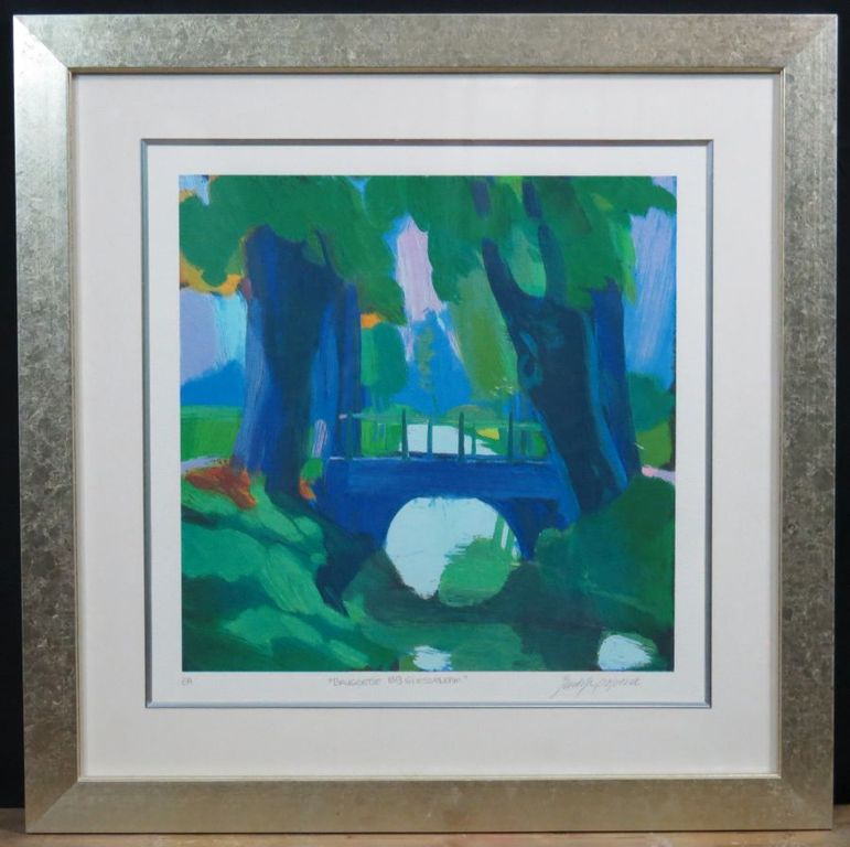 Jentsje Popma: Zeefdruk, Bruggetje bij Giessendam - Ingelijst kopen? Bied vanaf 70!