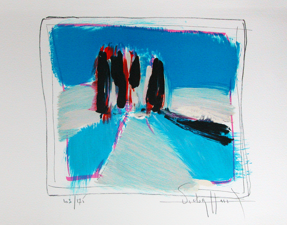 VICTOR HASCH, lithografie, ‘Le Pins’, handgesigneerd verkocht voor € 35!