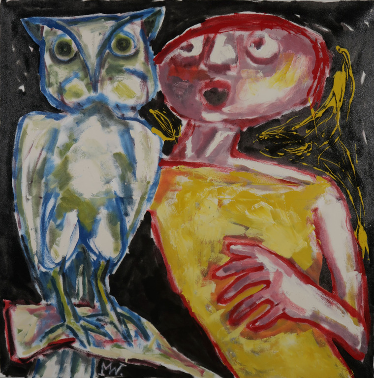 Martin van Wordragen: Olieverf op doek, Artiste met uilenbeeld - Ingelijst  kopen? Bied vanaf 750!