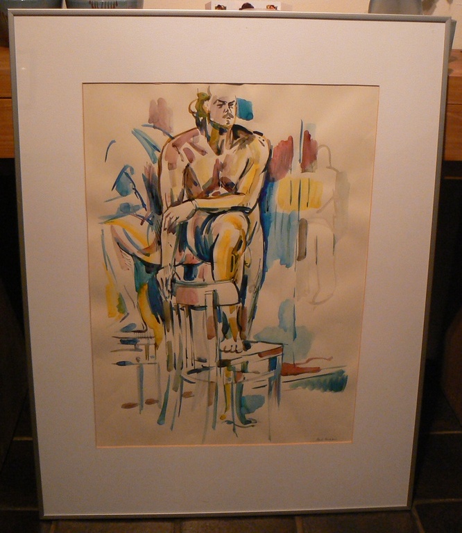 Henk Blokhuis (1936)  --  Aquarel  -- Mannelijk naakt kopen? Bied vanaf 15!