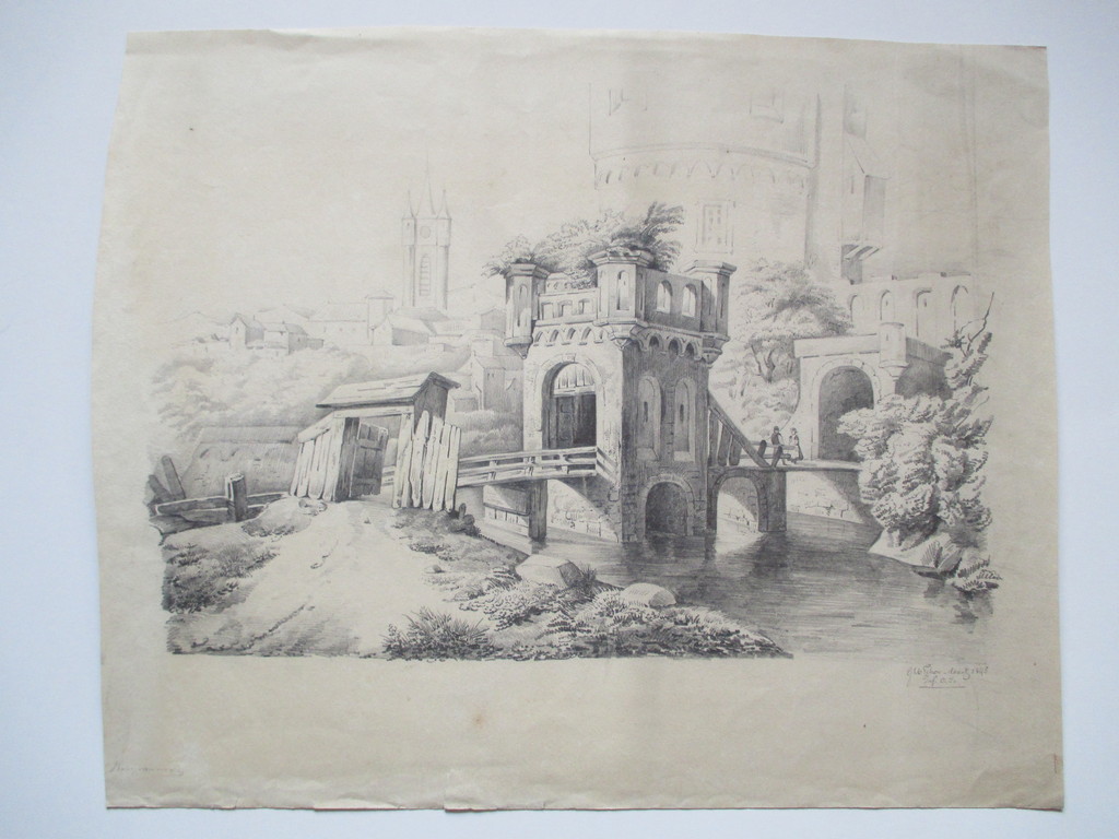 Onbekend, tekening slotgracht, 1845 kopen? Bied vanaf 35!