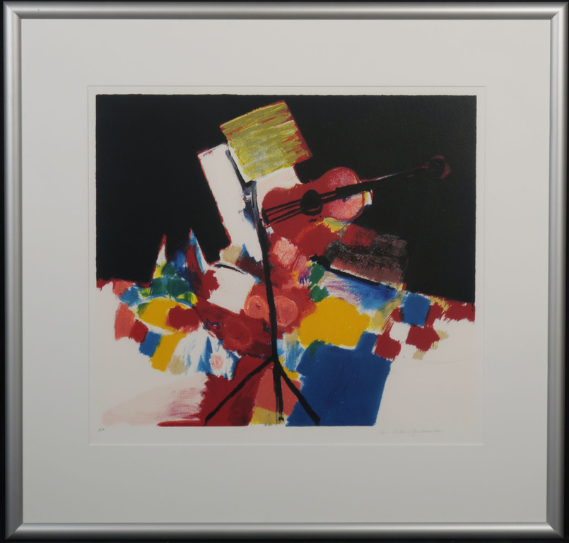 Jan Peter van Opheusden: Zeefdruk, Viool - Ingelijst kopen? Bied vanaf 50!