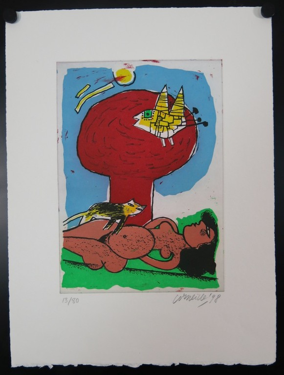 Corneille: Ets en Aquatint, Naakt met kat en vogel kopen? Bied vanaf 120!