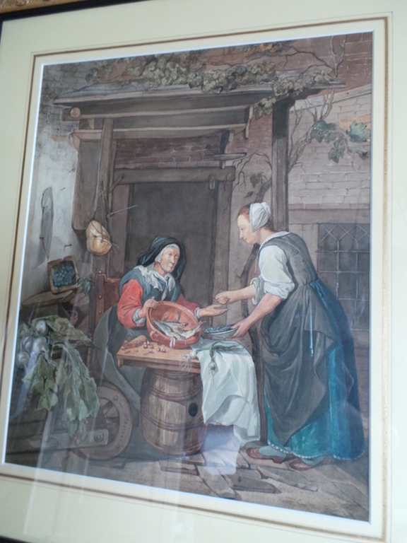 Aquarel : De vis verkoopster Gesigneerd initialen C.Dr.v H  kopen? Bied vanaf 165!