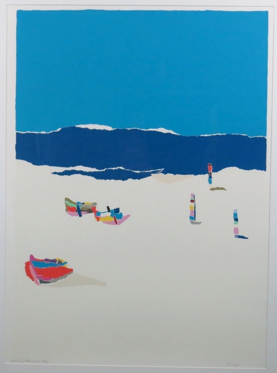 Gerard 't Hart: Zeefdruk, Strand II - Ingelijst (Groot) kopen? Bied vanaf 70!