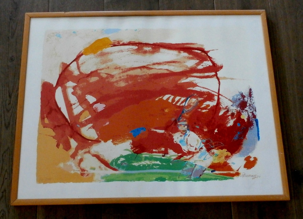 Jan van Diemen - ingelijste zeefdruk: tennis - 1995 verkocht voor € 45!