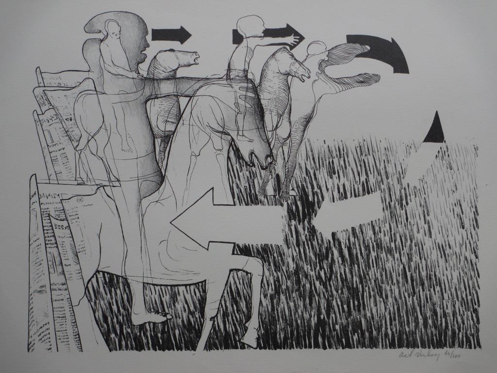 Aat Verhoog, Ruiterparcours, Litho verkocht voor € 35!