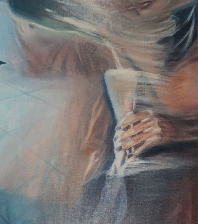 Onbekende kunstenaar: Olieverf op doek, Vrouw bij het.. - Ingelijst (Zeer Groot) kopen? Bied vanaf 50!