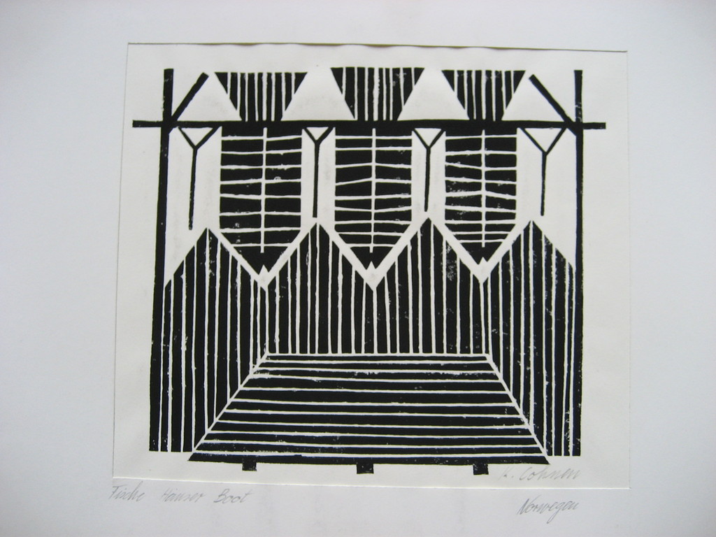 Karl Cohnen(1938 Aken) Linosnede Noorwegen Vissershuizen kopen? Bied vanaf 1!