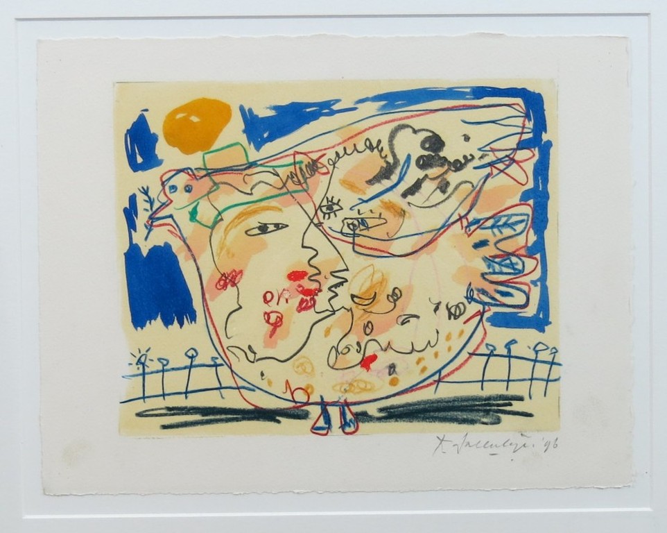 Kees Salentijn: Gemengde techniek op papier, Zonder titel - Ingelijst verkocht voor € 100!