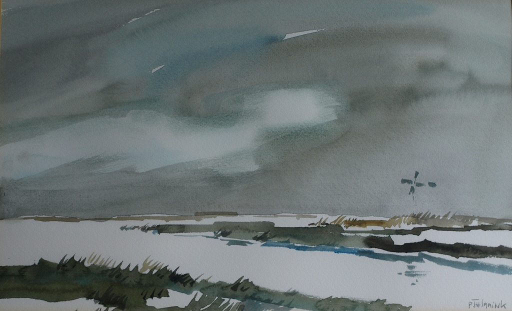 Bob Immink : Aquarel, Landschap in Noord-Holland â��gesigneerd & ingelijstâ��ca 1975 kopen? Bied vanaf 75!