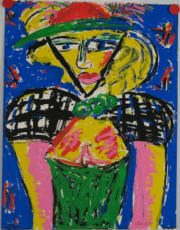 Etienne Elias: Zeefdruk, figuur met hoed kopen? Bied vanaf 100!