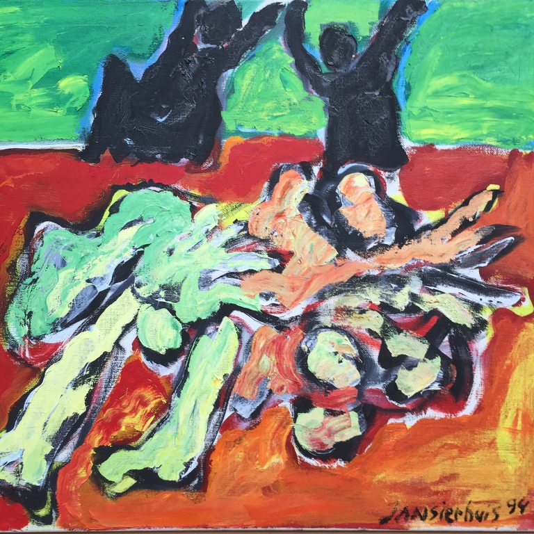 JAN SIERHUIS Amsterdam ( CoBrA ) Olieverf op linnen  verkocht voor € 750!