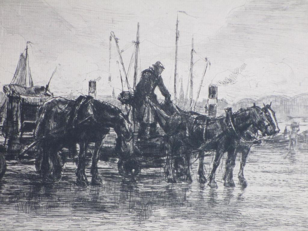 Waalko J.Dingemans, Paarden op havenkade, Ets kopen? Bied vanaf 55!