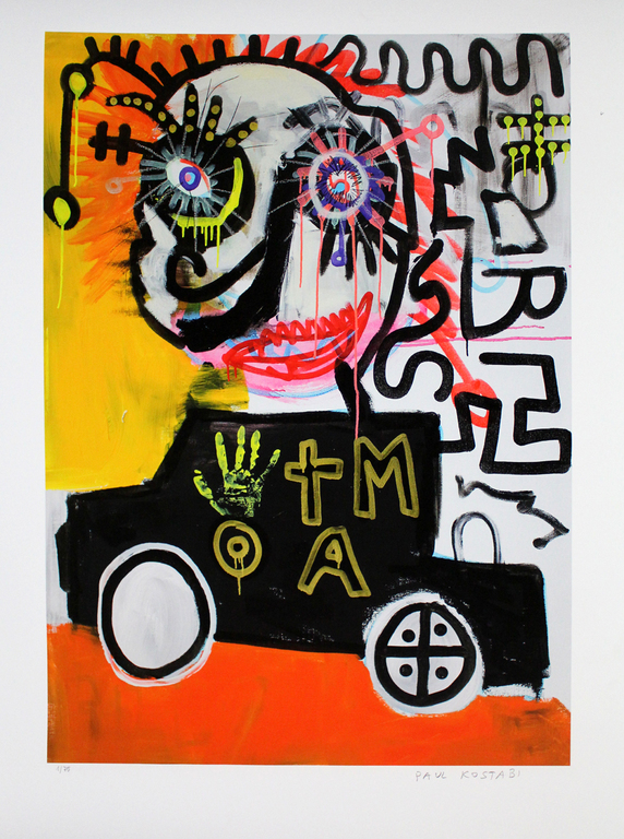 PAUL KOSTABI Grote Giclee(84x61cm) FUN DRIVE Handgesigneerd verkocht voor € 65!
