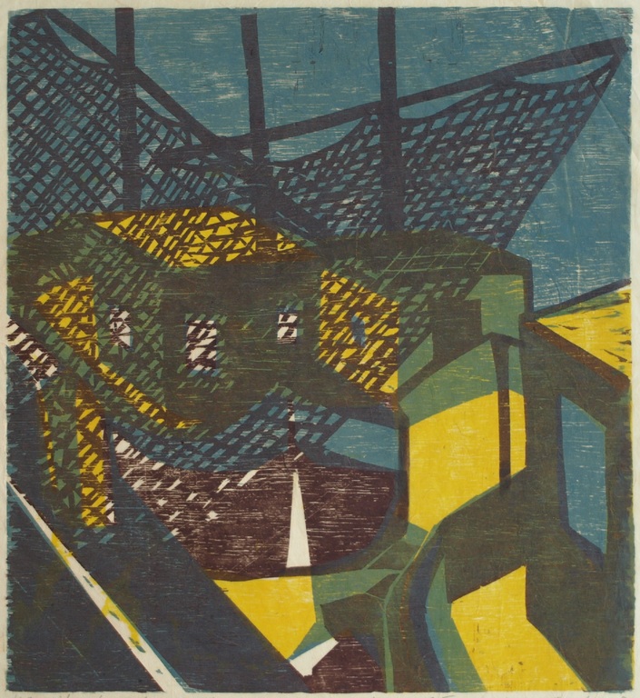 Herman Stammeshaus :  Houtsnede – IJmuiden Haringhaven - 1958 kopen? Bied vanaf 25!