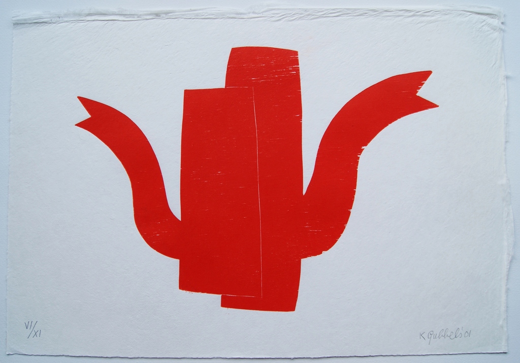 Klaas Gubbels houtdruk A+M oranje - 2001 verkocht voor € 375!