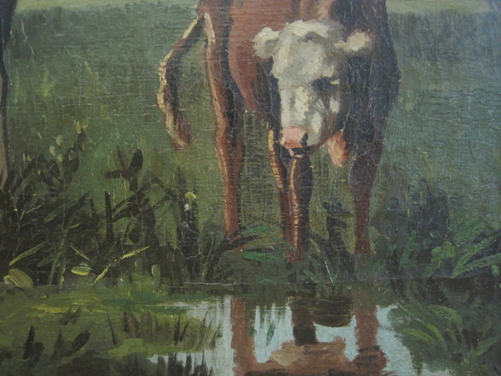 omstreeks 1900 olieverf/doek "koeien aan waterkant" met signatuur kopen? Bied vanaf 1!