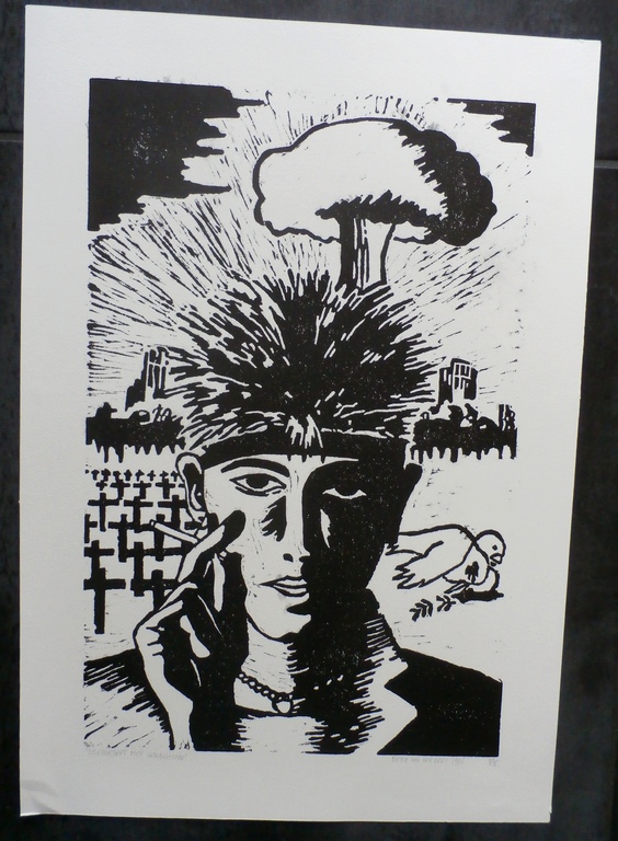 Pieter Drift - houtsnede: zelfportret met gedachten - 1984 kopen? Bied vanaf 30!