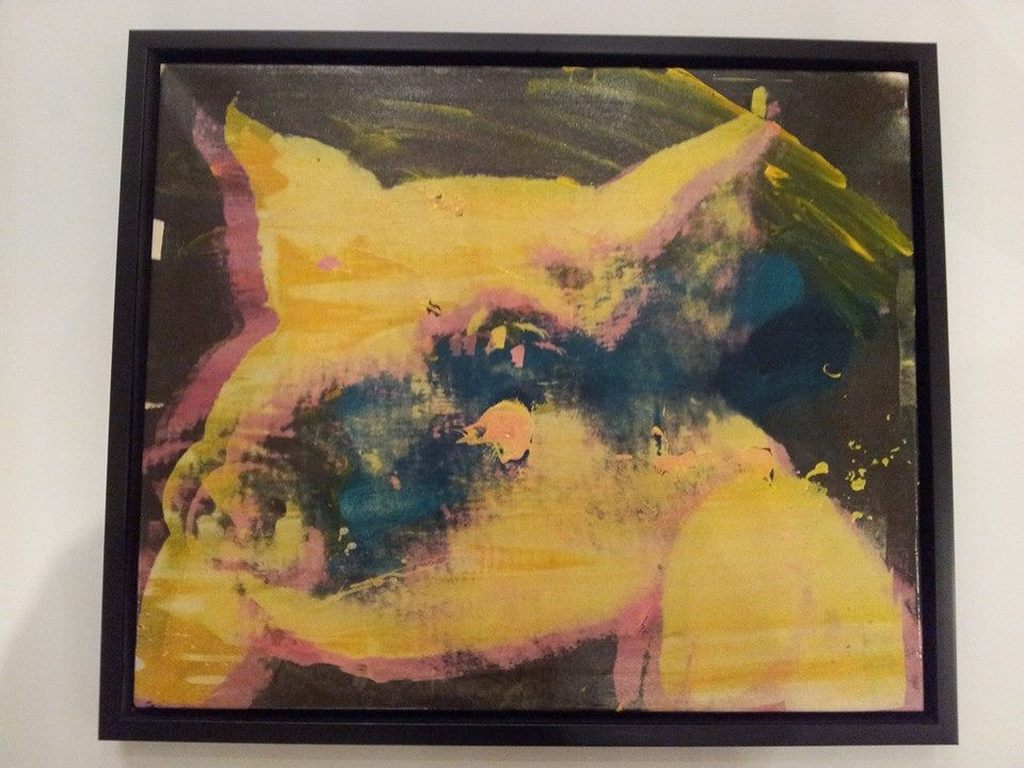 Peter Donkersloot - 'Happy Piggy 27- mixed media op canvas - Handgesigneerd en Gedateerd ''97 verkocht voor € 75!