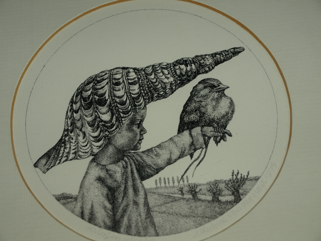 Joséphine Vast – Pentekening – Gevlogen vlucht – Gesigneerd – 1975 – Ingelijst verkocht voor € 75!