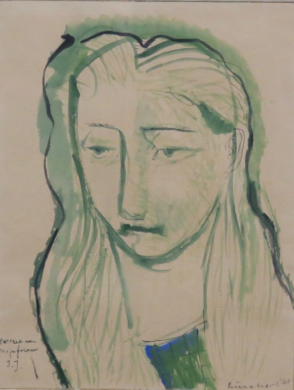 Lucebert: Aquarel en inkt op papier, Portret van Mejuffrouw J.J. - Ingelijst  kopen? Bied vanaf 500!