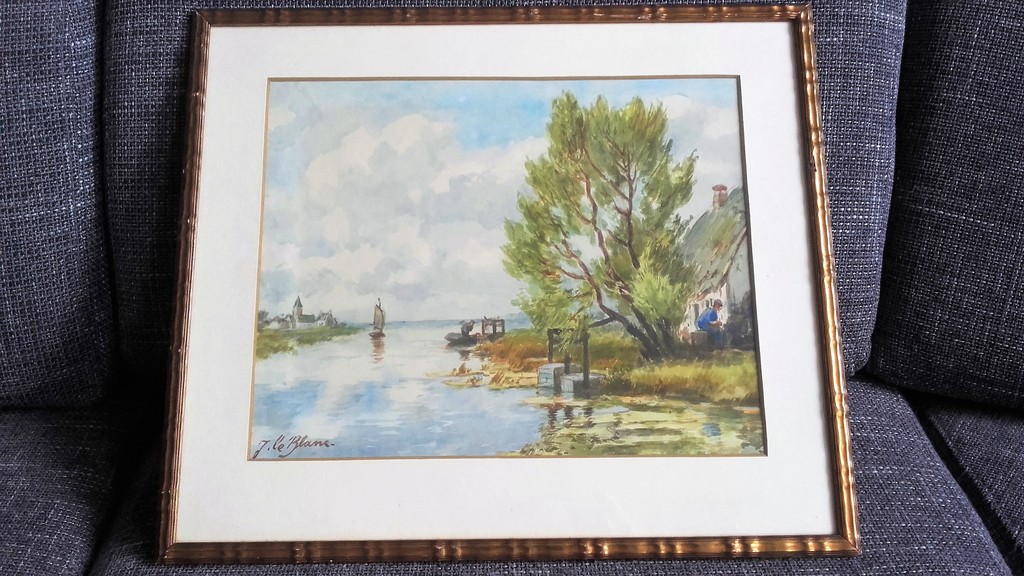 J. Le Blanc - Aquarel - Boerderij langs het Water kopen? Bied vanaf 25!