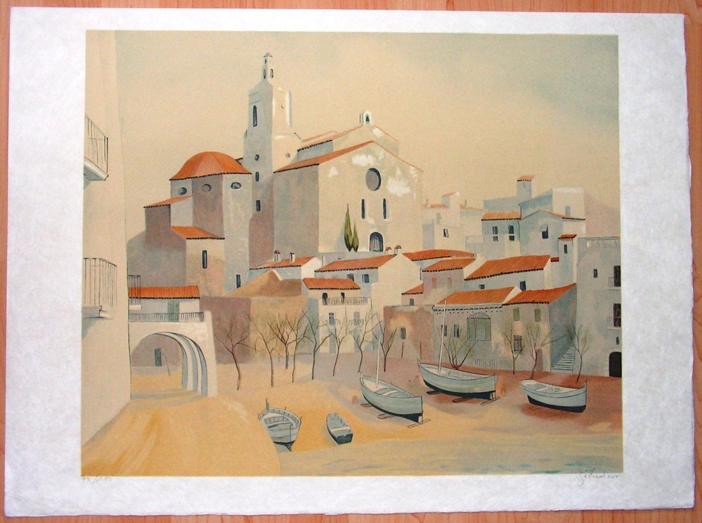 Guy Seradour - lithografie in kleur - Mediterraans dorpsgezicht kopen? Bied vanaf 1!