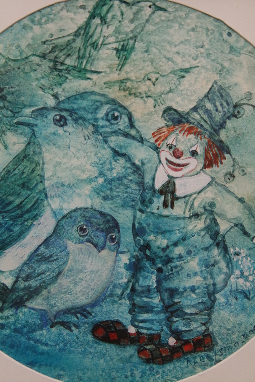 Leefsma-Nagtegaal, Rini (1915-1995) - aquarel - clowntje met vogels verkocht voor € 64!