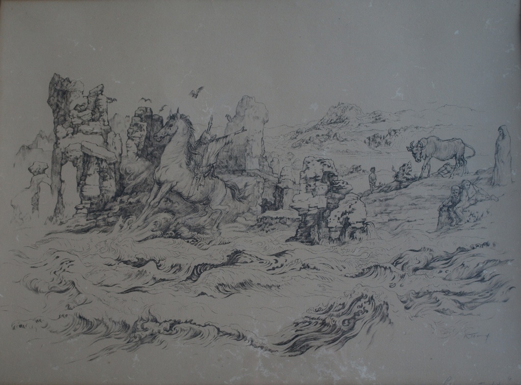 Onduidelijke signatuur : Litho – L’eau interdit / Verboden water – ingelijst  kopen? Bied vanaf 1!