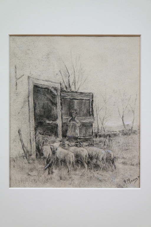 Anton Mauve (1838-1888) - houtskooltekening - Boer met zijn schapen kopen? Bied vanaf 1750!
