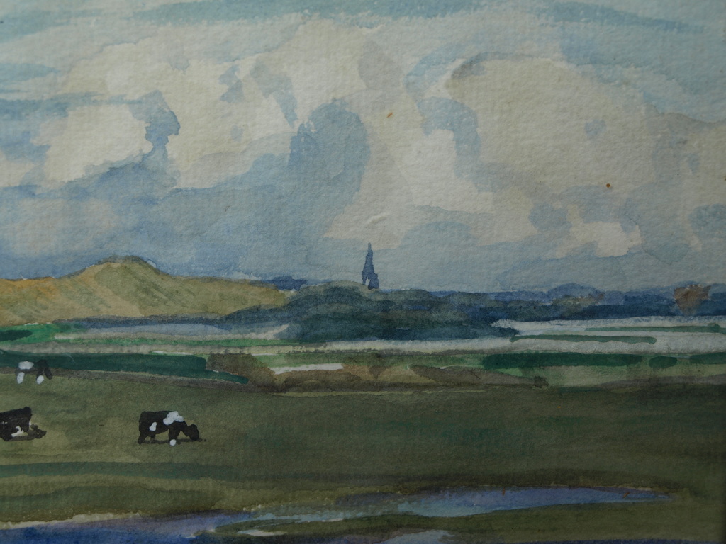 Frederik Teding van Berkhout - Aquarel–Achter de duinen – Gesigneerd & ingelijst kopen? Bied vanaf 1!