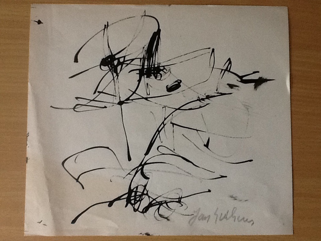 Jan Sierhuis: tekening op muziekpapier, verkeers ongeluk. kopen? Bied vanaf 50!