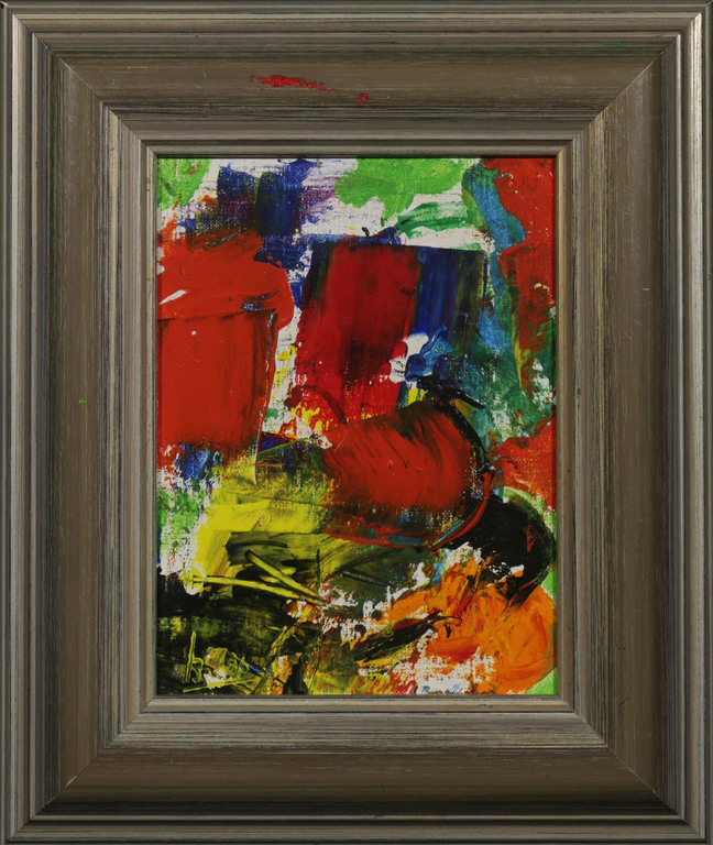 Onbekend gesigneerd: Olieverf op doek, Mysterious orange - Ingelijst verkocht voor € 70!